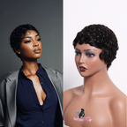 BlackBeautyHair 100% human hair short pixie curl & choima hair wig natural black color