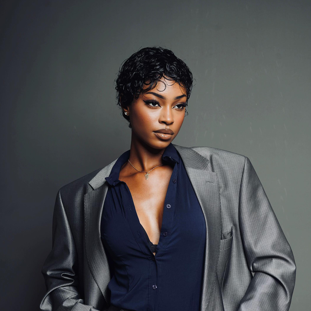BlackBeautyHair 100% human hair short pixie curl & choima hair wig natural black color