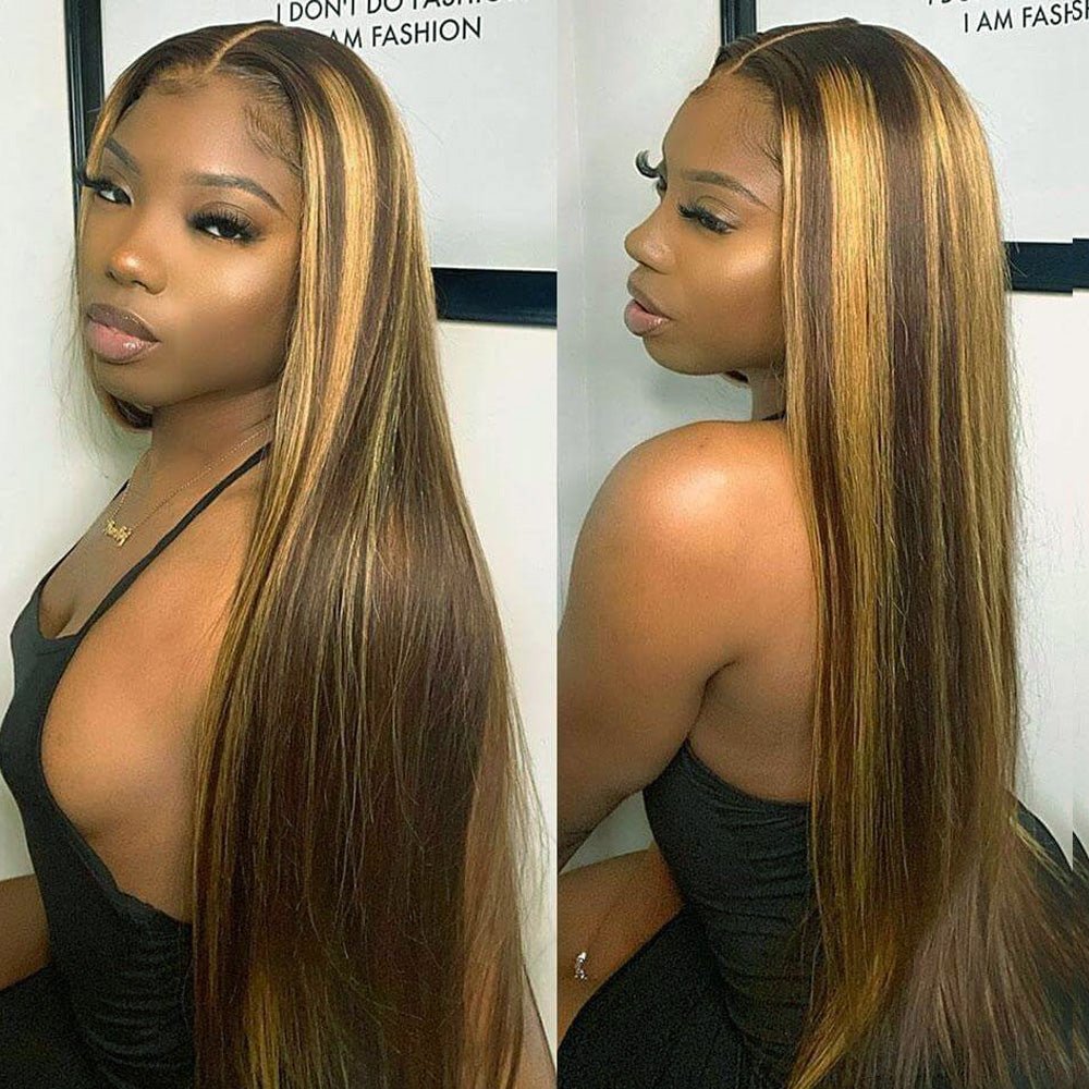 BlackBeautyHair 13X4 DD Highlight Wigs Colored Straight Lace Front Wig