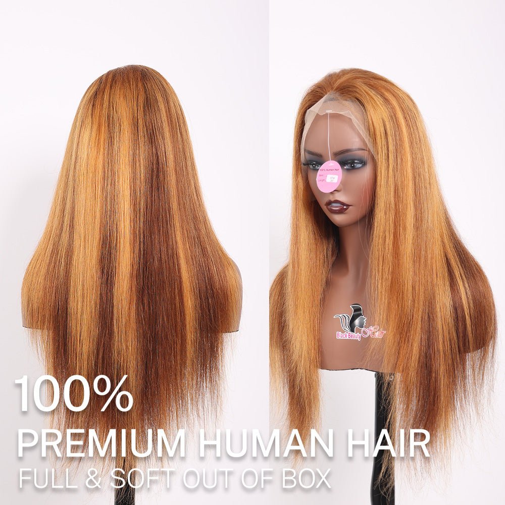 BlackBeautyHair 13X4 DD Highlight Wigs Colored Straight Lace Front Wig