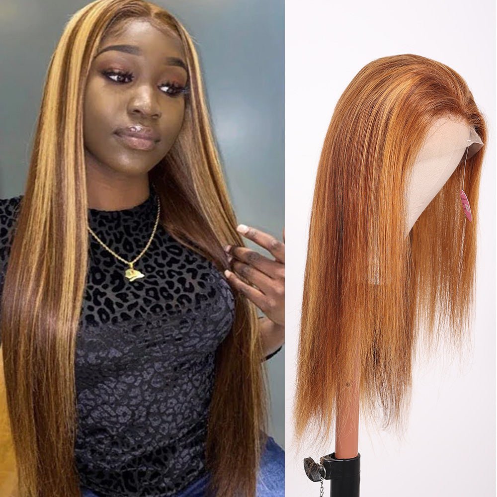 BlackBeautyHair 13X4 DD Highlight Wigs Colored Straight Lace Front Wig