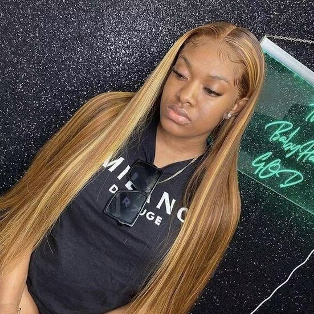 BlackBeautyHair 13X4 DD Highlight Wigs Colored Straight Lace Front Wig