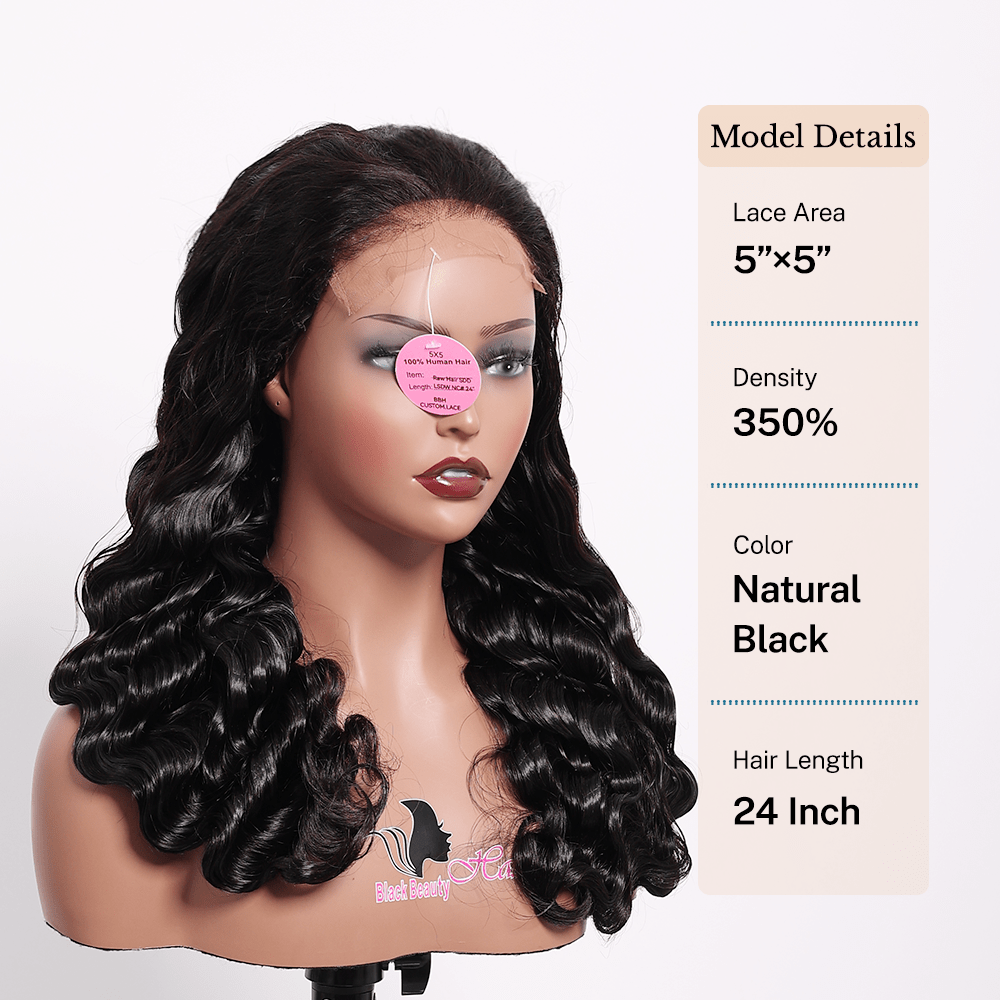 BlackBeautyHair 5×5 BBH lace closure Vietnam raw SDD 350% denisty loose deep wave funmi wig natural black